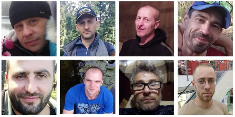 Cei opt ucraineni uciși de ruși. Foto: New York Times, fotografii de pe rețelele de socializare, după identificarea victimelor