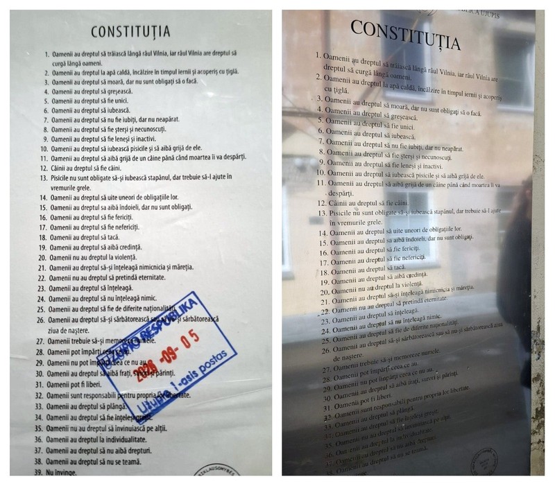 Constituția Republicii Uzupis conține 41 de articole traduse chiar și în limba română. Sursa foto: Libertatea