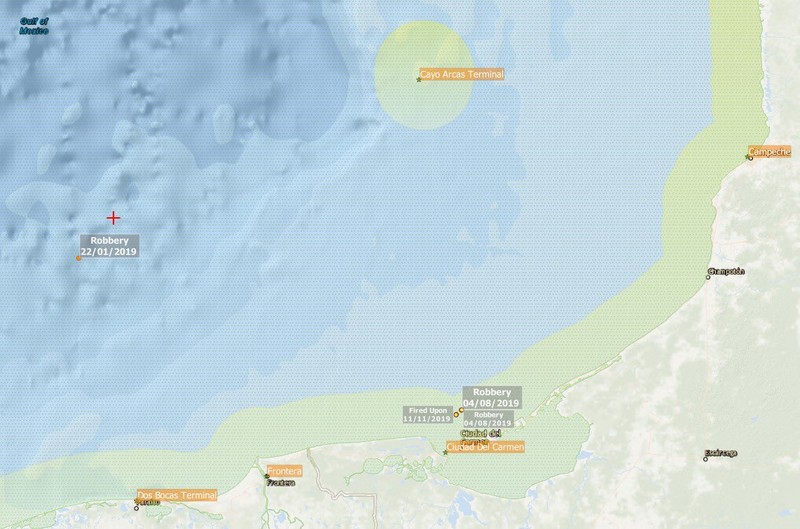 Atacul de pe 4 aprilie a avut loc în Golful Mexic, la Dos Bocas (zona e evidențiată cu +)