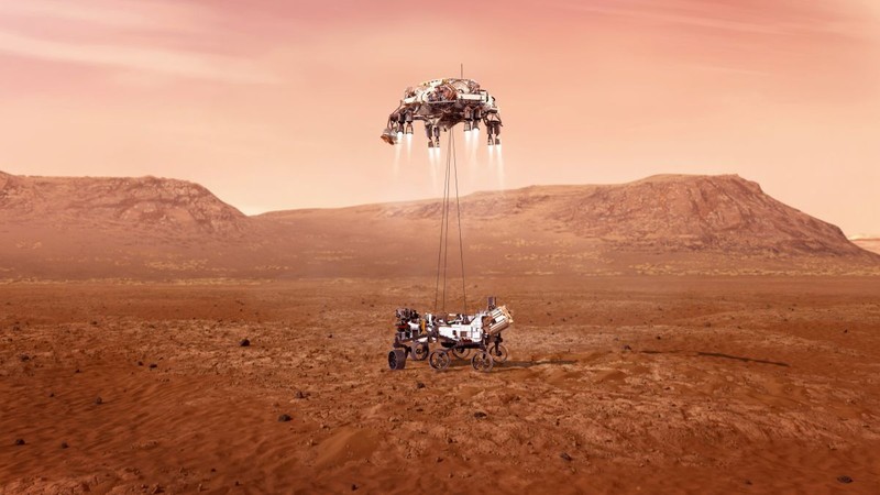 O ilustrație NASA arată cum va decurge aterizarea roverului Perseverance pe Marte FOTO: EPA