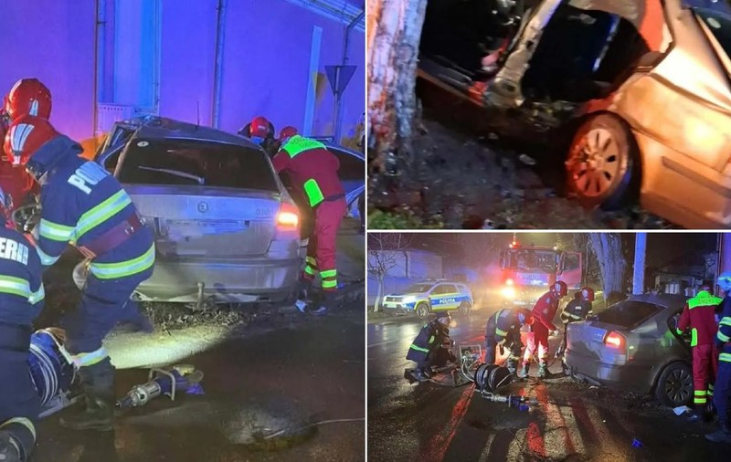 Un tânăr de 18 ani a murit pe loc într-un accident cumplit la Corabia. Șoferița începătoare a intrat cu o Skoda într-un stâlp