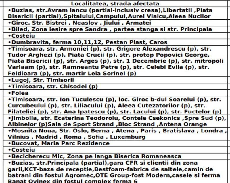 Se oprește curentul în Timișoara. Lista cu zonele afectate în perioada 27 ianuarie - 31 ianuarie 2025