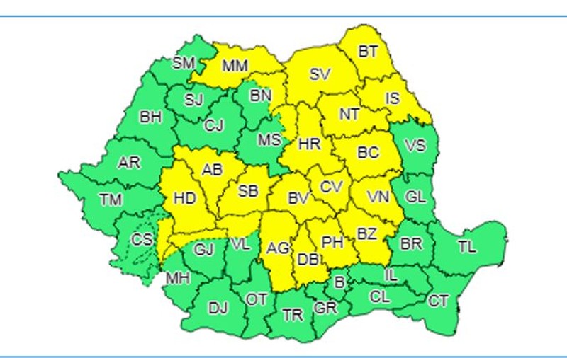 Cod galben de ploi, valabil până luni seară. Atenționarea meteorologilor pentru România