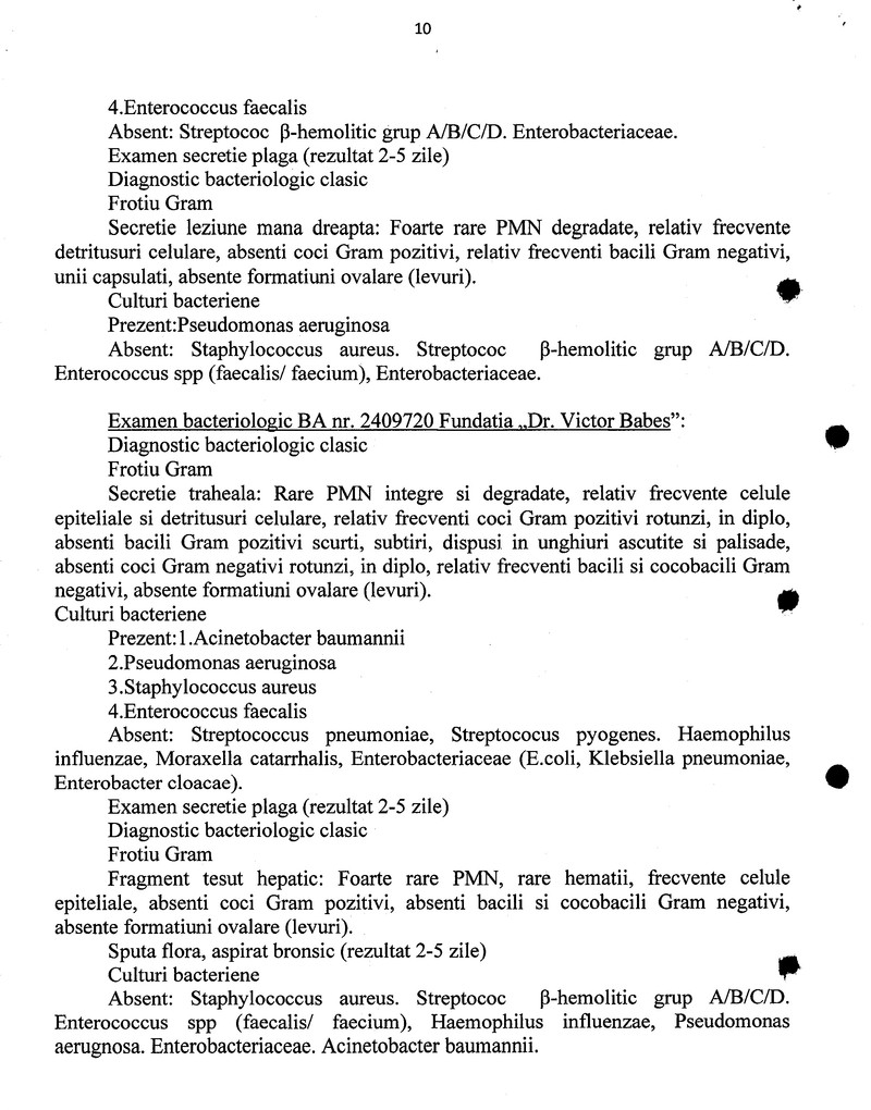 Una dintre cele trei pagini pe care legistul a notat bacteriile găsite în trupul tinerei