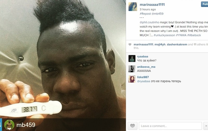 Mario Balotelli și-a făcut poză cu termometrul pentru a dovedi că e bolnav