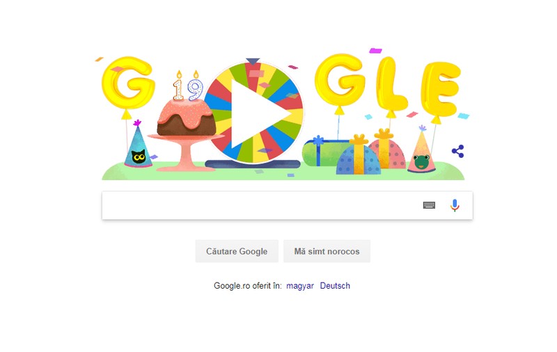 ROATĂ ANIVERSARĂ GOOGLE. GOOGLE DOODLE pentru cel mai mare motor de căutare din lume. Gigantul american împlinește 19 ani