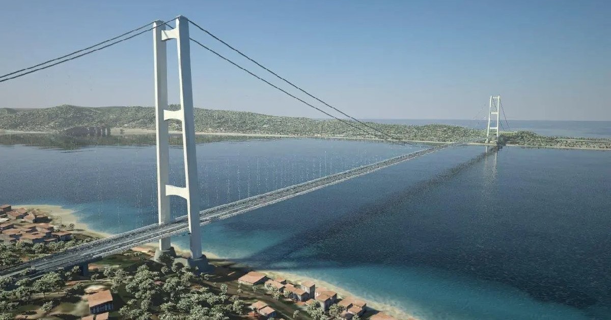 O randare a podului de la Strâmtoarea Messina, de la constructorul Webuild. Un pod susependat deasupra mării