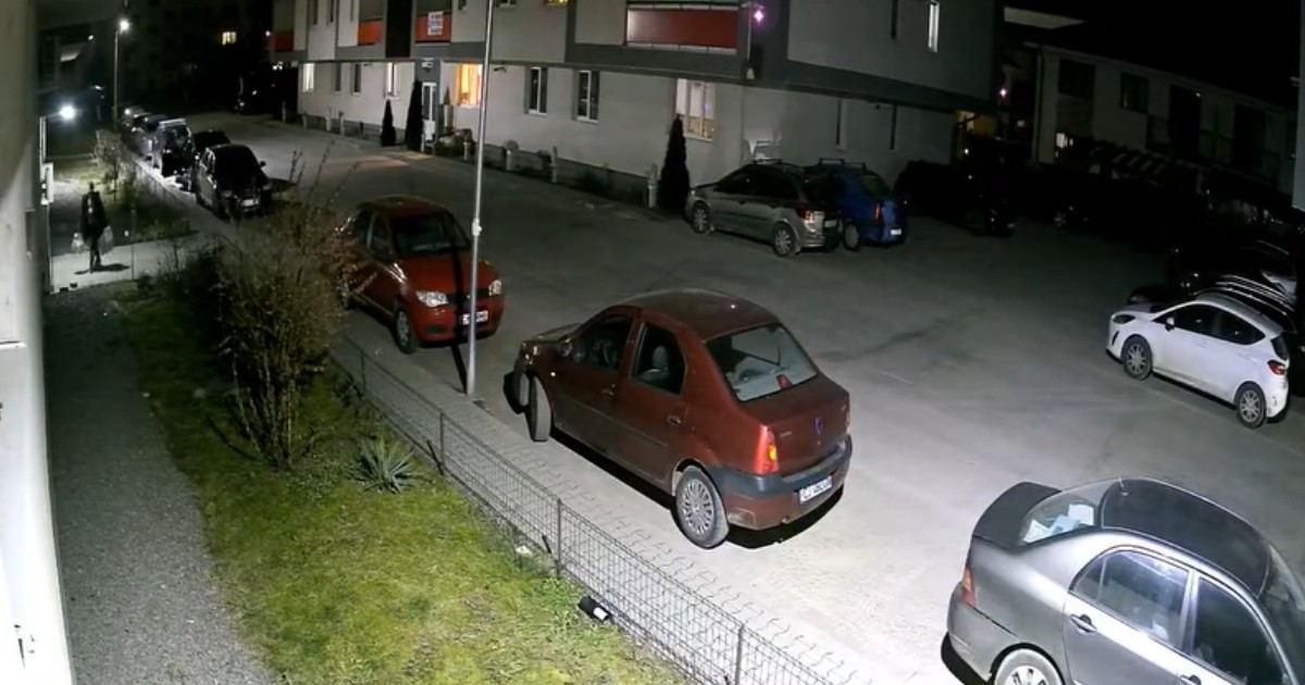 O femeie surprinsă pe camerele de supraveghere când aruncă plase cu gunoi lângă un bloc.