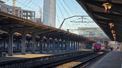 Bucharest,,Romania,-,March,6,,2025:,A,Red,Train,Approaches