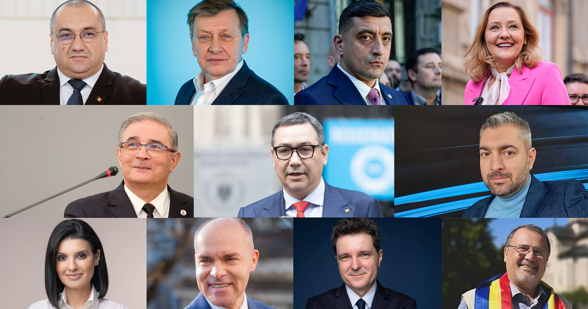 Candidații la alegerile prezidențiale din România, mai 2025: Cristian Terheș, Crin Antonescu, George Simion, Elena Lasconi, Silviu Predoiu, Victor Ponta, Sebastian Popescu, Lavinia Șandru, Daniel Funeriu, Nicușor Dan, John Ion Ban (de la stânga spre dreapta)