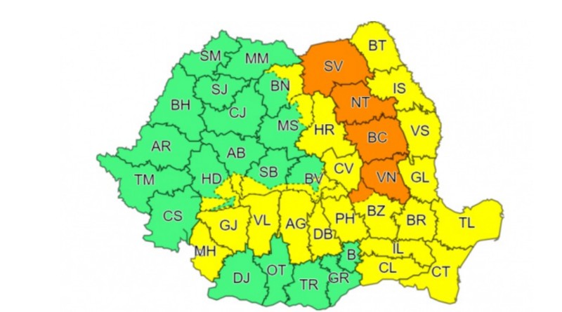 Zonele vizate de alerta meteo până duminică, 20 iunie, ora 23.00