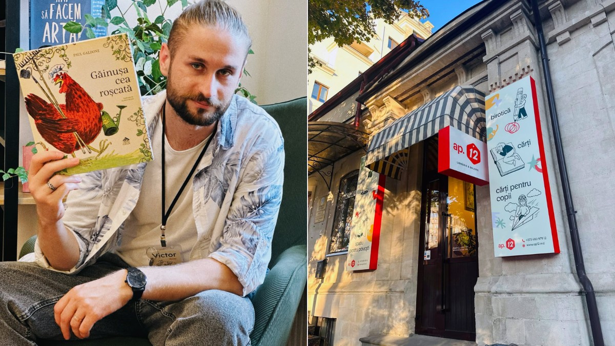 Un colaj cu un tanar care recomanda o carte si intrarea intr-un bloc pe care scrie apartamentul 12, carti pentru copii