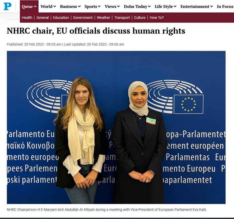 Ziarul de limbă engleză din Qatar, „The Peninsula”, a publicat în februarie 2022 o știre despre întâlnirea dintre Eva Kaili și reprezentanta NHCR