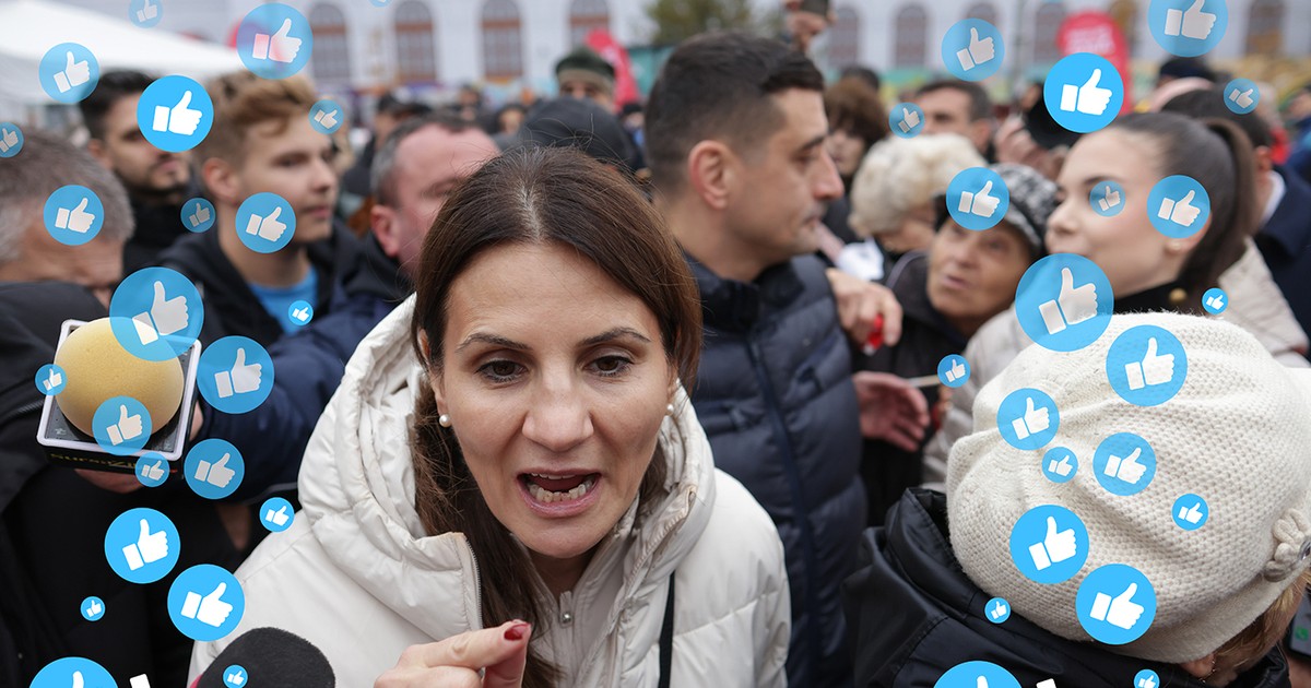 Anca Alexandrescu, candidat independent suținut de AUR la alegerile pentru Primăria Generală a Municipiului București participă la un eveniment de strângere de semnături, în București, 8 noiembrie 2025. Inquam Photos / George Călin