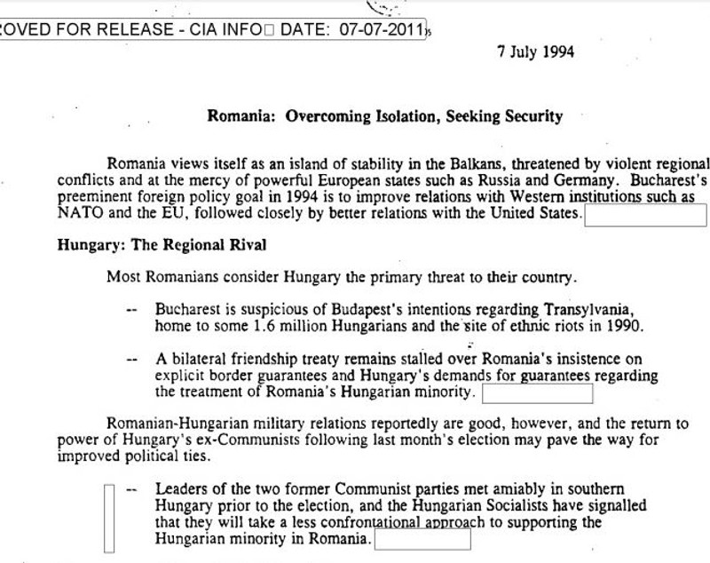 Raportul CIA despre România în anul 1994: „Țară aflată la mila unor state europene puternice, precum Rusia și Germania” 
