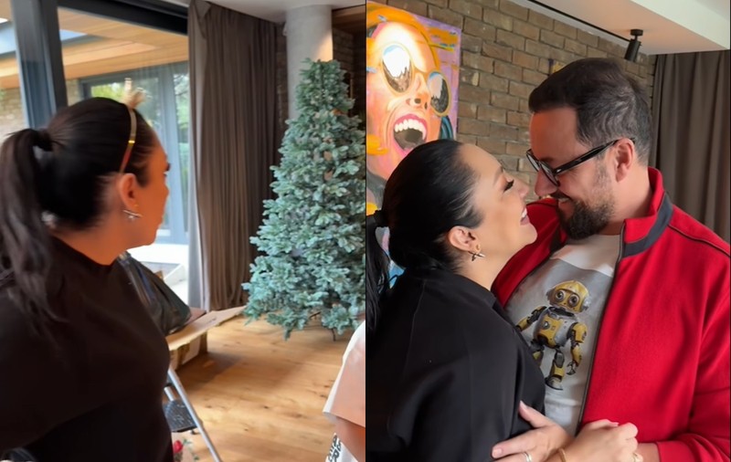 Imagini din casa Andrei și a lui Cătălin Măruță, împodobită de Crăciun. Nu au decorat doar bradul, ci și scările interioare și ușa vilei