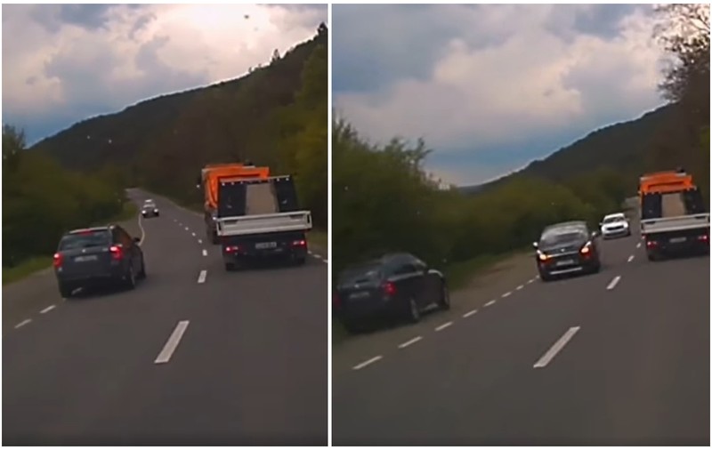 VIDEO| Depășire nebună pe acostamentul de pe contrasens, pe o șosea din Cluj: „Eu eram în prima mașină în care era să intre”