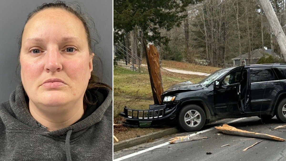 Un colaj foto: în stânga, o femeie de vârstă mijlocie, cu pielea deschisă la culoare, păr castaniu, îmbrăcată cu un hanorac gri cu glugă; în dreapta, un SUV negru grav avariat în urma unei coliziuni cu un copac.