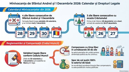 Calendarul minivacanțelor 2026. Infografic realizat cu ajutorul Inteligenței Artificiale
