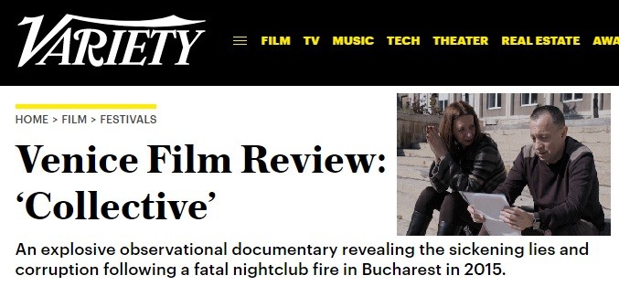 Criticul de film Jay Weissberg a publicat o cronică impresionantă a documentarului „Colectiv” în revista „Variety”