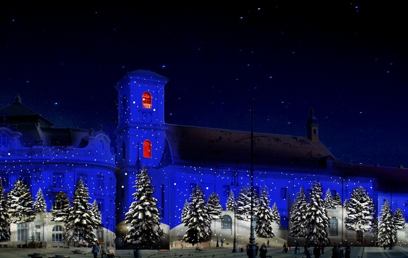 Târgul de Crăciun din Sibiu. Pregătiri pentru feerie când toate clădirile vor fi inundate în lumini