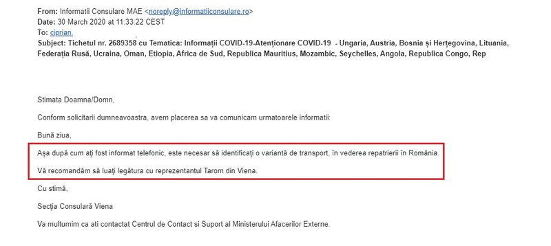 Răspunsul oficialilor MAE către românii blocați în Viena