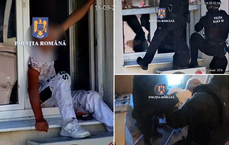 VIDEO cu intervenția Poliției în cazul bărbatului care și-a înjunghiat iubita și a amenințat că se aruncă de la etaj, în București