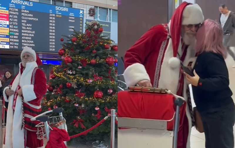 Moș Crăciun a împărțit cadouri în Aeroportul Otopeni și a dirijat avioanele pe pistă