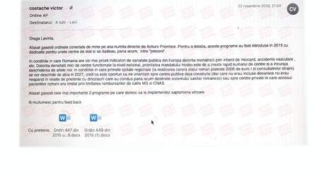 Mailul trimis de Victor Costache către Lavinia Coțofană