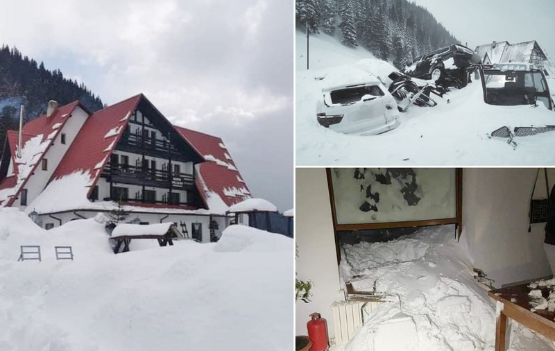 Avalanșă în Munții Făgăraș. Cabana Capra și mai multe mașini parcate, lovite de valul de zăpadă. Zeci de turiști, printre care și copii, evacuați - VIDEO