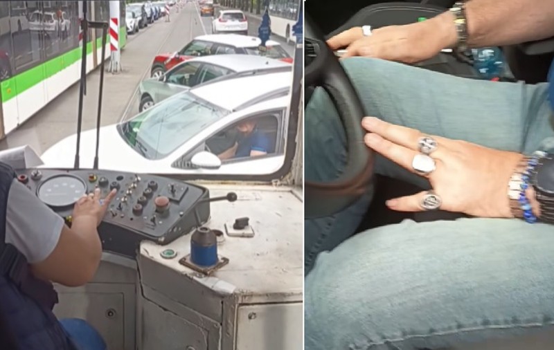 O femeie care mergea cu tramvaiul a coborât și a făcut ordine printre șoferii care blocau linia, în București: „Dați-vă să trecem și noi”