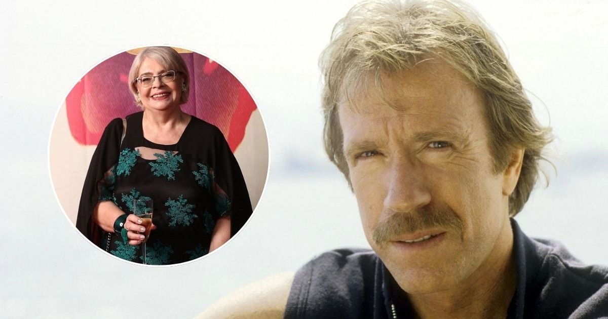 colaj foto format din două imagini: o imaginea circulară mică în stânga, suprapusă peste o altă imagine. Imaginea cerculară o arată pe Irina Margareta Nistor, îmbrăcată într-o rochie neagră, cu un șal negru pe umeri, zâmbind și ținând în mână un pahar cu vin, iar imaginea mare îl arată pe Chuck Norris, într-o vestă neagră, de la umeri în sus, cu sprâncenele lăsate în jos și cu ochii întredeschiși