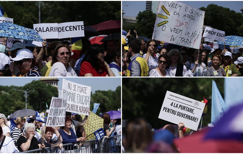 „Nu se poate România educată, cu salarii de altădată”. Mii de cadre didactice au protestat în stradă, în a patra zi de grevă