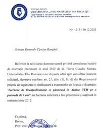Răspunsul Universității Titu Maiorescu din Capitală