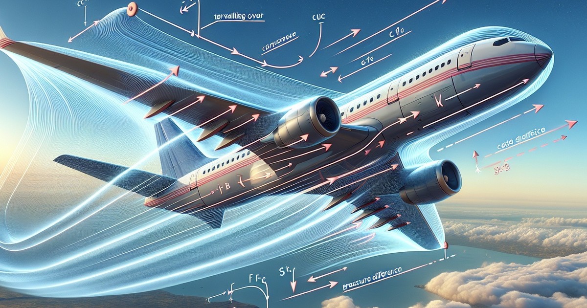 Ce este efectul Bernoulli - Imagine grafică a unui avion, înconjurat de săgeţi cu ecuaţii matematice, care explică principiul Bernoulli în aviaţie