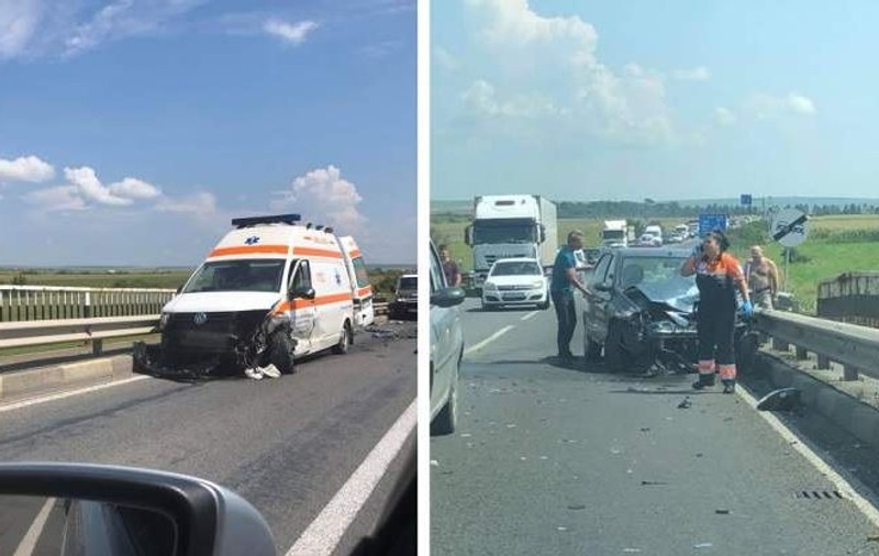 Ambulanță cu pacienți, implicată într-un accident în Remetea Mare, județul Timiș. Cinci persoane au fost rănite