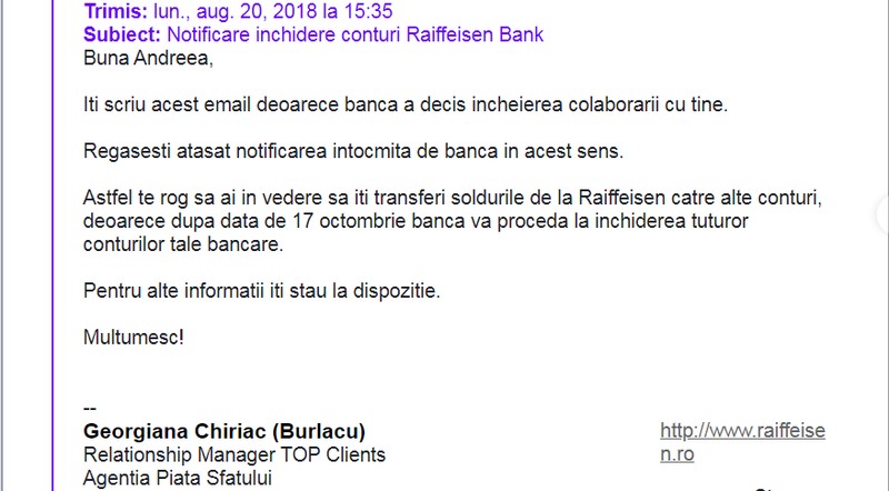 Notificarea de la Raiffeisen