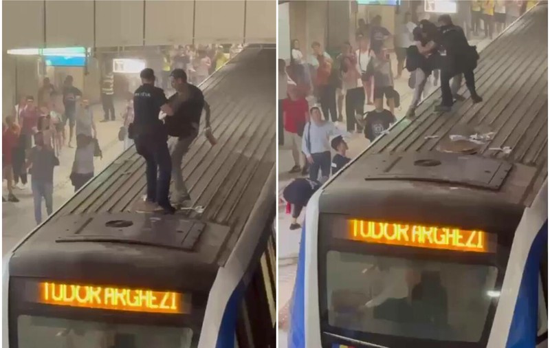 Un bărbat s-a urcat pe metrou, la Piața Victoriei, și a vrut să folosească un extinctor, înainte să fie dat jos cu forța. Incident similar și la Piața Romană
