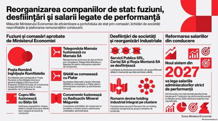 Reorganizarea companiilor de stat. Infografic realizat cu ajutorul Inteligenței Artificiale