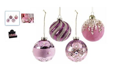 Set 12 globuri sticlă roz 8 cm