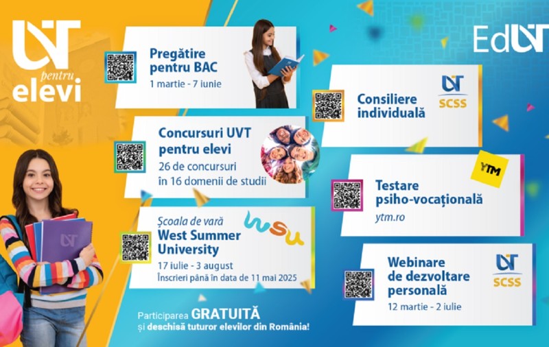 La 1 martie, Universitatea de Vest din Timișoara (UVT) începe programul de pregătire pentru examenul de bacalaureat și pune la dispoziția elevilor o platformă cu materiale și resurse didactice – bac.uvt.ro