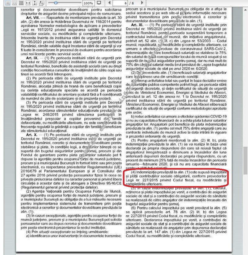 Ordonanța 30 specifică în mod clar că asupra indemnizației de șomaj tehnic se aplică prevederile Codului Fiscal, inclusiv scutirile