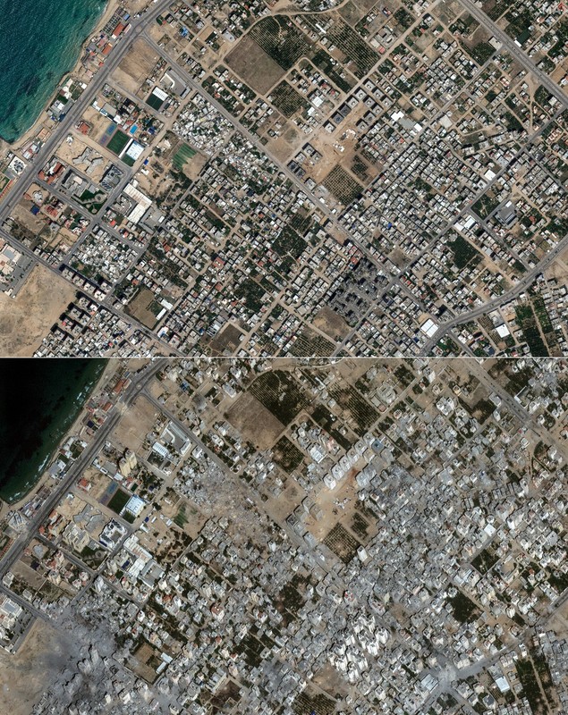 Gaza, înainte și după bombardamentele israeliene care, în trei săptămâni, au distrus cartiere și orașe întregi. VIDEO