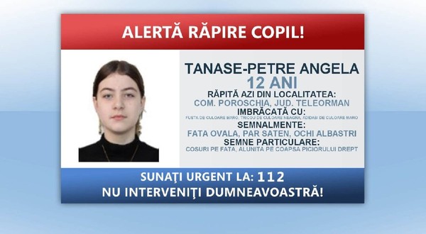 Poliția a declanșat mecanismul „Alertă răpire copil”. Poză cu o fată minoră și datele ei de identificare