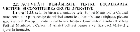 Fragment din Raportul cu rezultatul verificărilor privind modul de acţiune al structurilor MAI, în cazul dispariţiei minorei Măceşanu Alexandra Mihaela