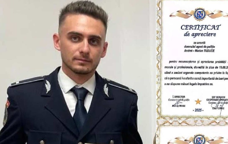 Un polițist din Timiș a refuzat mita de două ori și a fost premiat pentru integritate