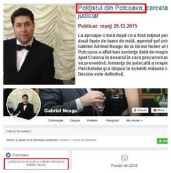 Poza lui Adrinel care apare în presa locală, când acesta era polițist, este cea de pe profilul său de Facebook, unde scrie că este avocat