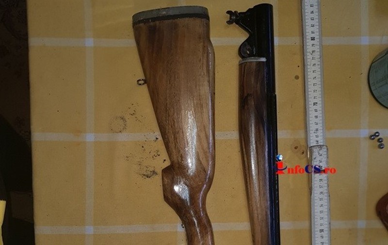 VIDEO| Arme de vânătoare, ascunse într-o scorbură dintr-o pădure din Caraș-Severin. Bărbatul deținea un adevărat arsenal