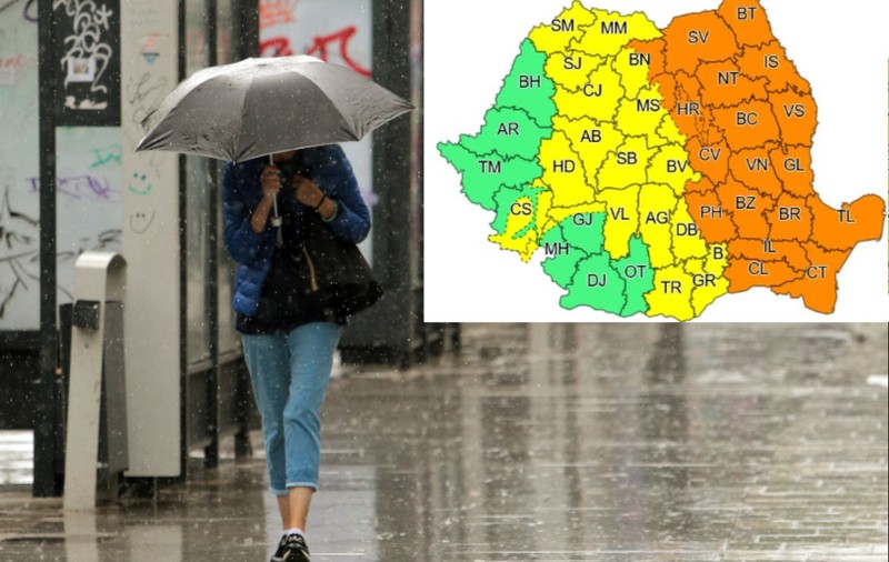 Noi avertizări meteo de ploi și furtuni, până duminică noapte. Jumătate de țară, sub cod portocaliu