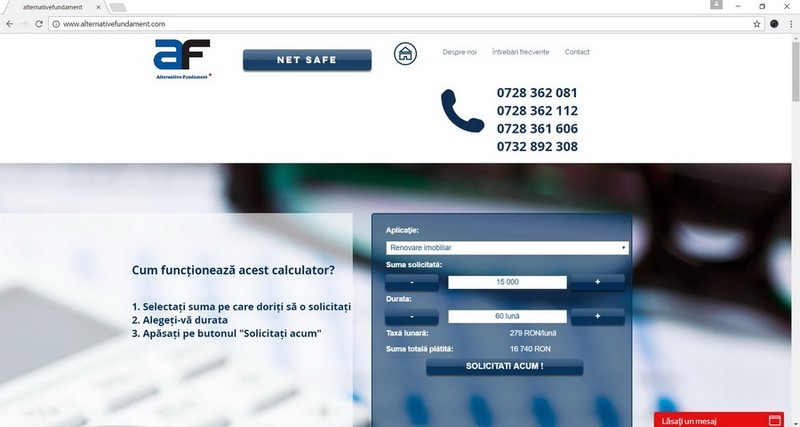 Site-ul firmei care pretindea că acordă credite online